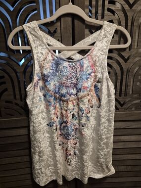 Crushed Velvet White Tank with Dreamcatcher Graphic